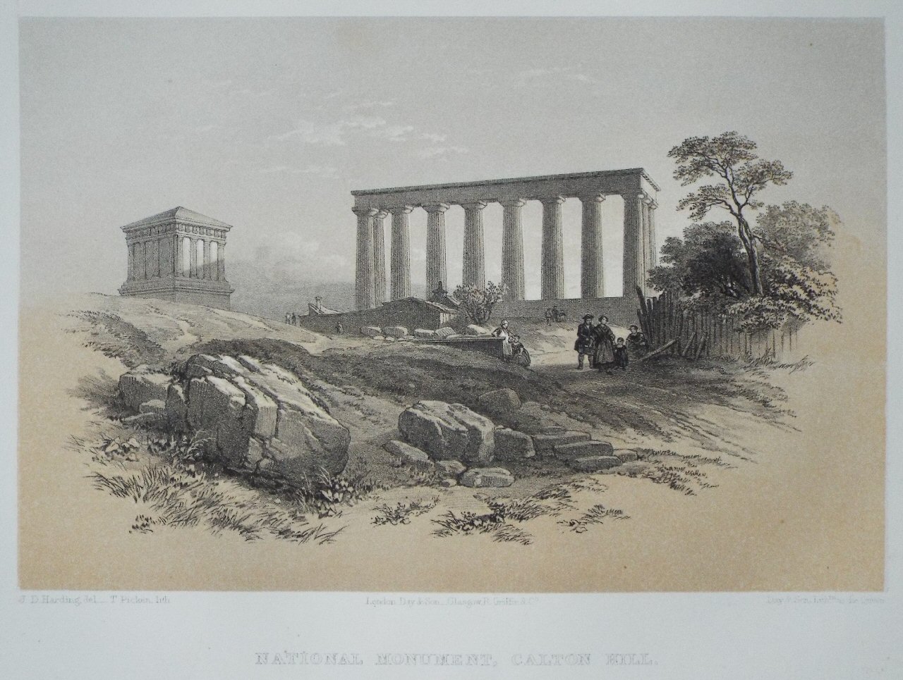 Lithograph - National Monument, Calton Hill. - Picken